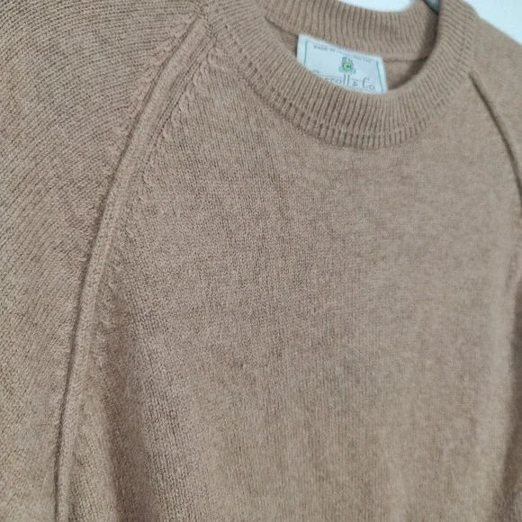 Carroll & Co Sweater Mens 40 Tan Wool Angora Crewneck Raglan Scotland Old Money - Picture 5 of 10